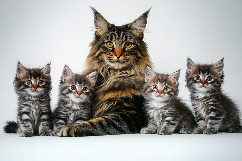 Maine Coon cats family