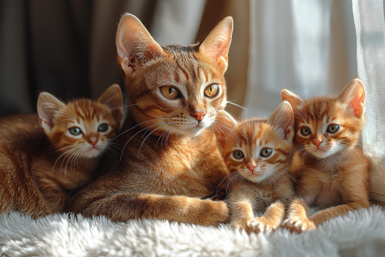 beautiful family of Abyssinian cats