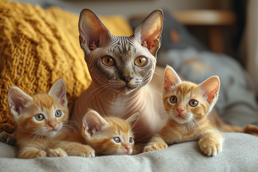 cute family of sphynx cats