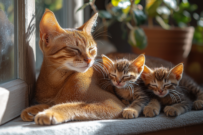 cute Abyssinian cats family