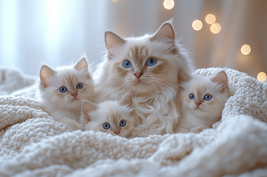 a family of ragdoll cats