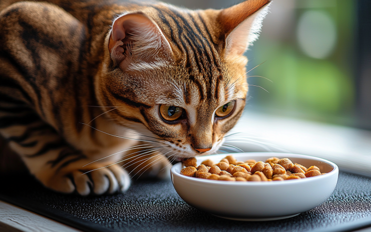 Beautiful bengal cat eating