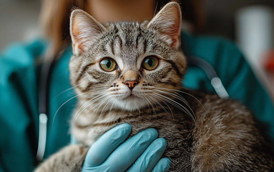 A cat with veterinarian