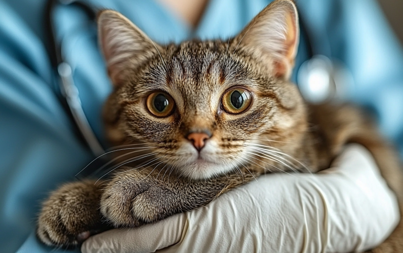 a cat in veterinarian's hands