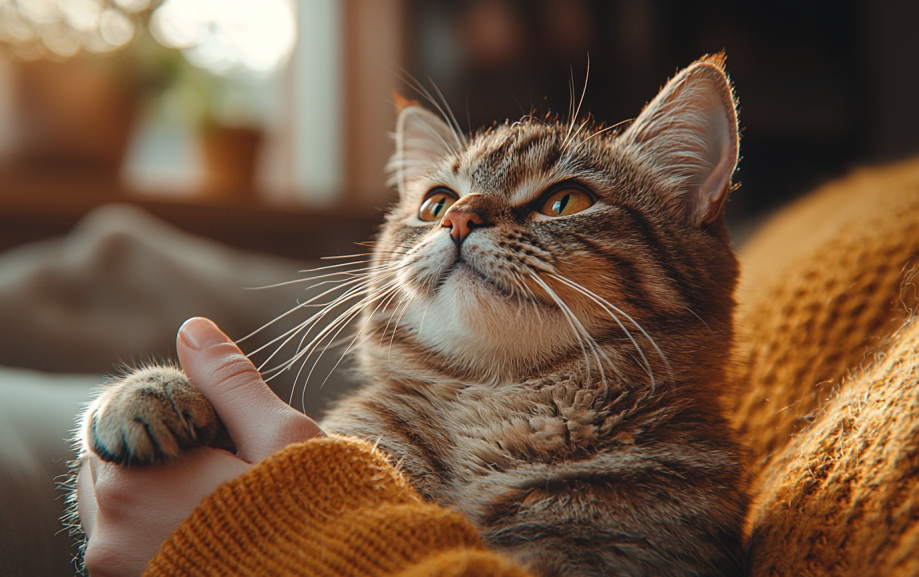 owner playing with his cat