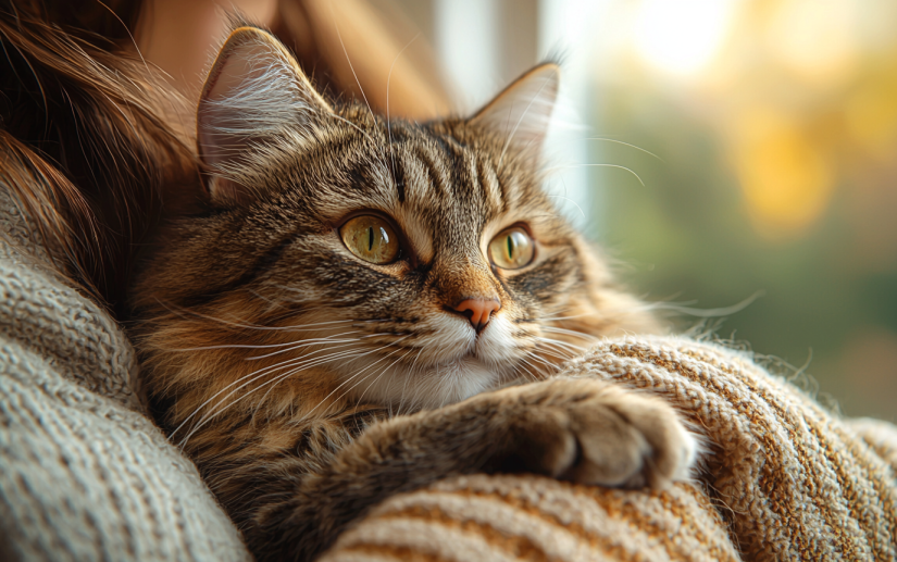 cat laying on his owner