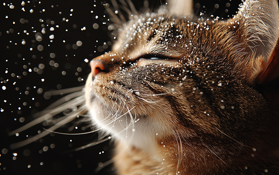 A cat with visible dandruff