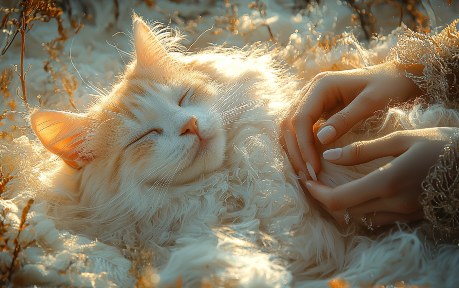 patting on a beautiful cat