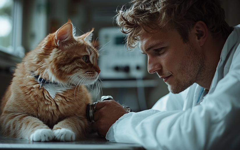 a cat getting examined by veterinarian