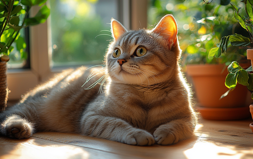 beautiful cat laying on the floor