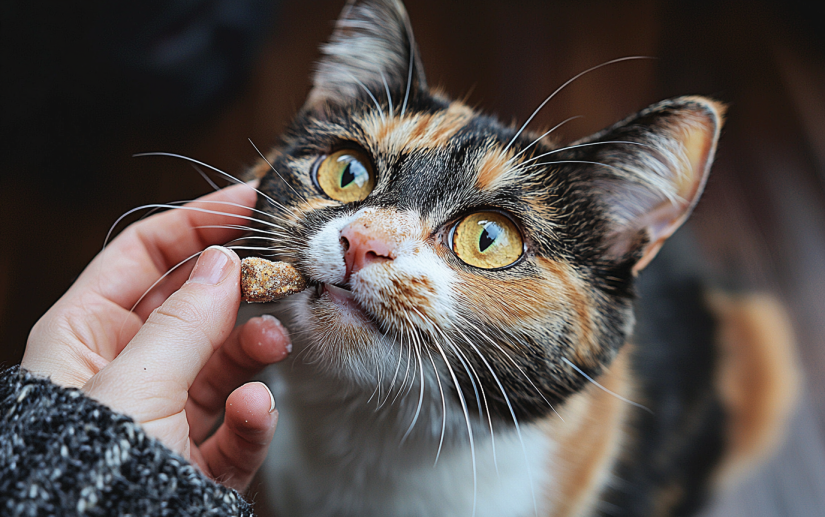 giving a cat a treat