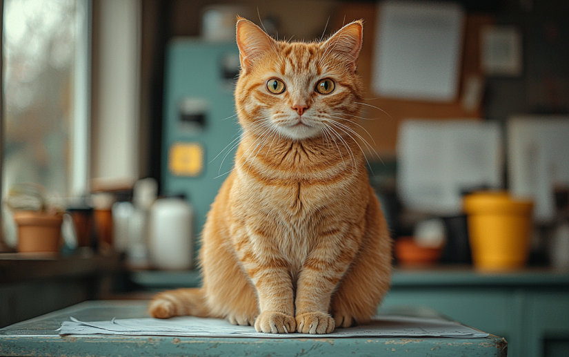 a ginger cat at the veterinary table