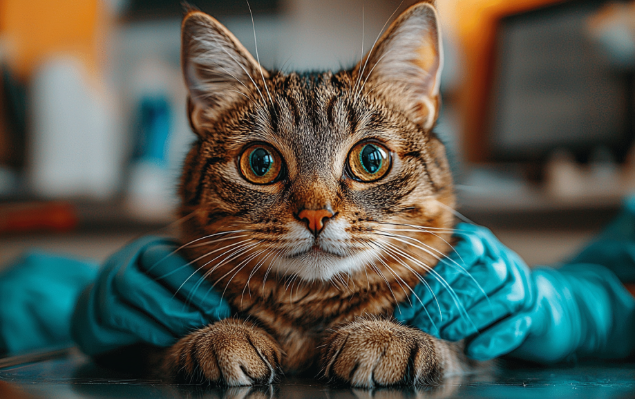 A cat getting checked up