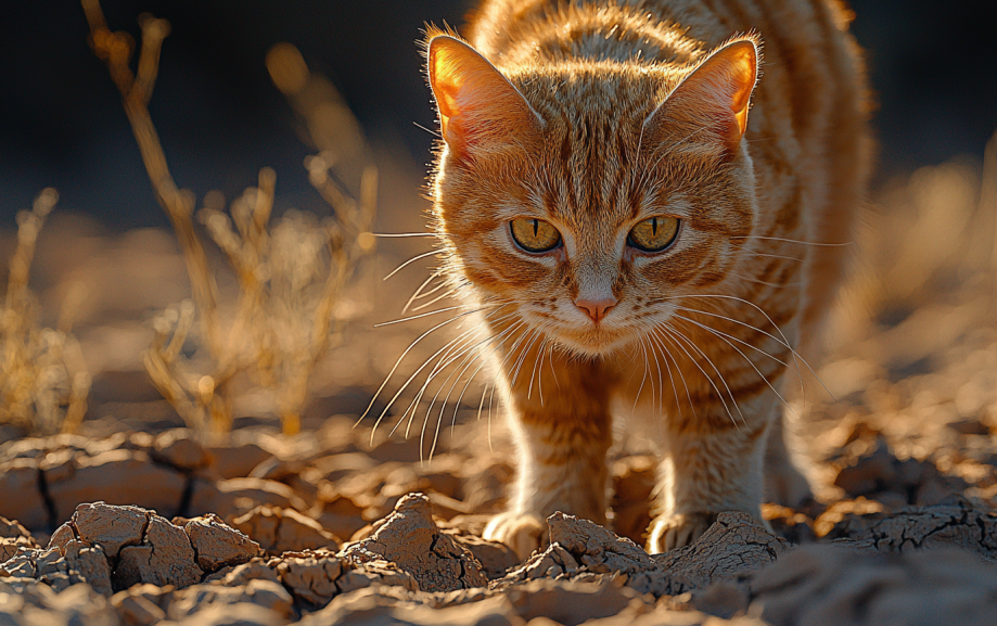 A cat got heat strike in deserted place