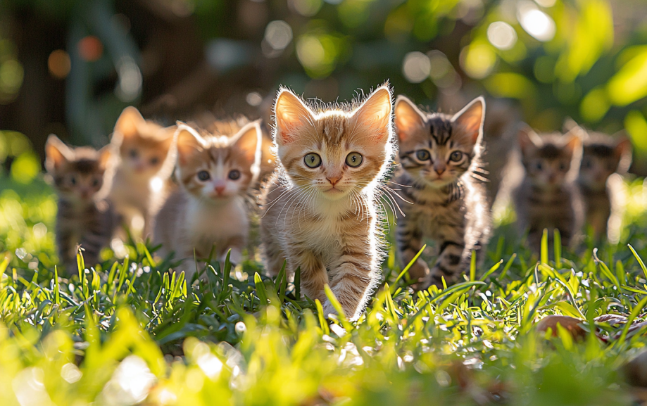 beautiful group of kittens socializing