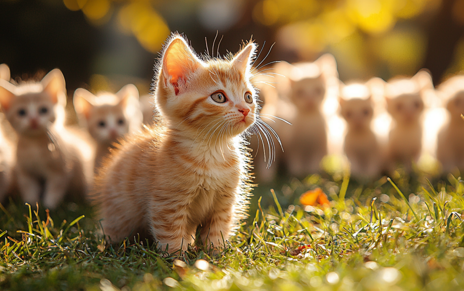 fluffy kitten playing in the garden