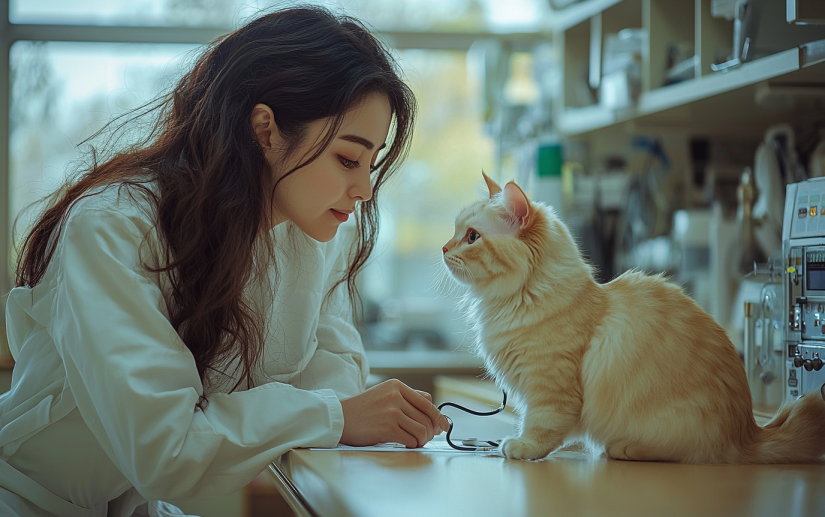 a persian cat getting checked up