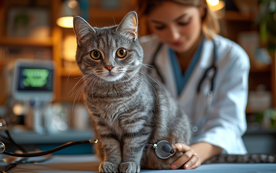 a beautiful cat getting checked up