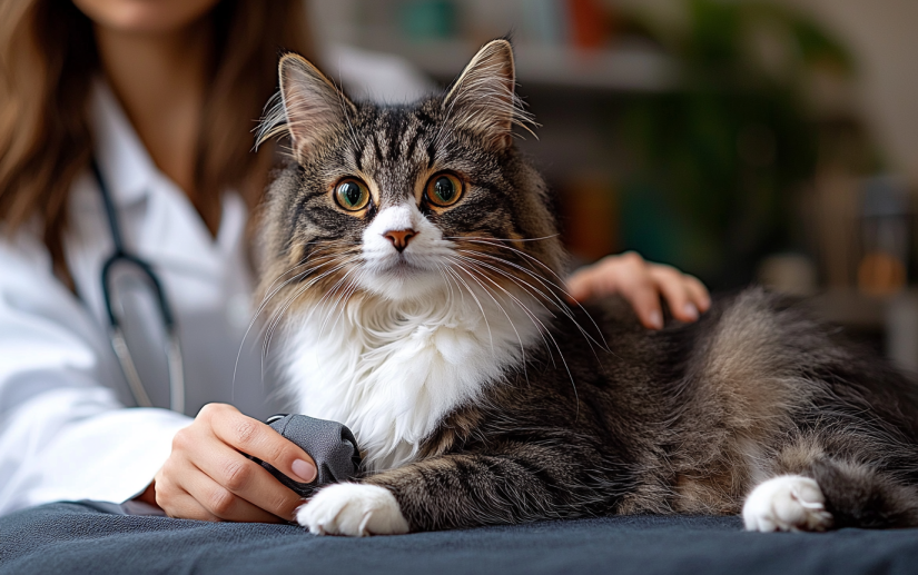 a persian cat getting checked up by veterinarian