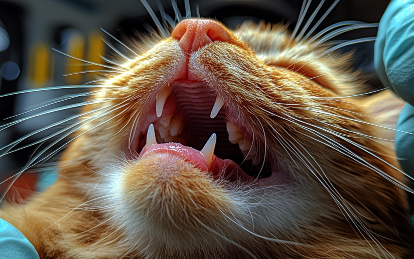 Veterinary checking kitten teeth