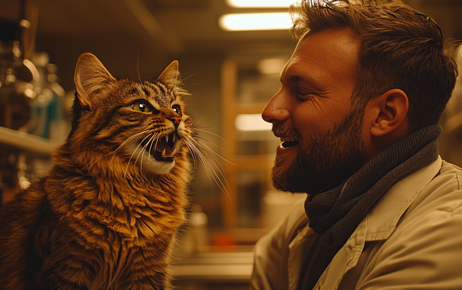 Veterinary checking big  cat teeth