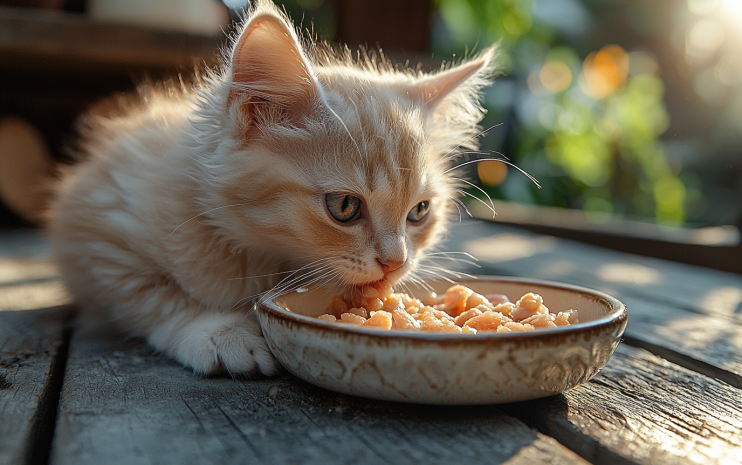 scene of a cat eating delicately