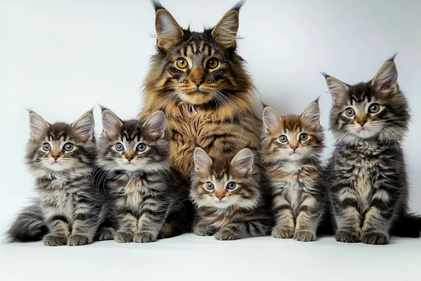 a majestic family of Maine Coon cats