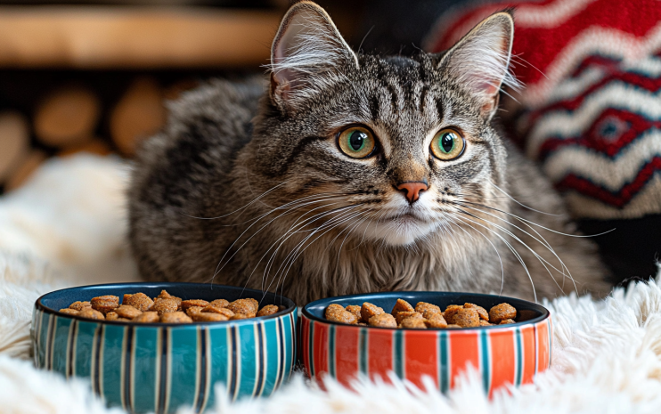 Happy cat eating his food