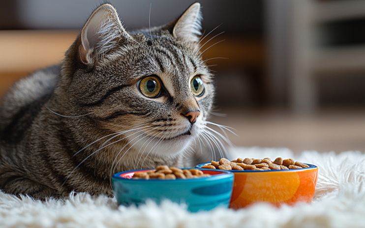 Happy cat eating high quality food