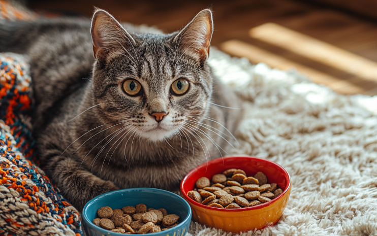 Adorable cat eating 