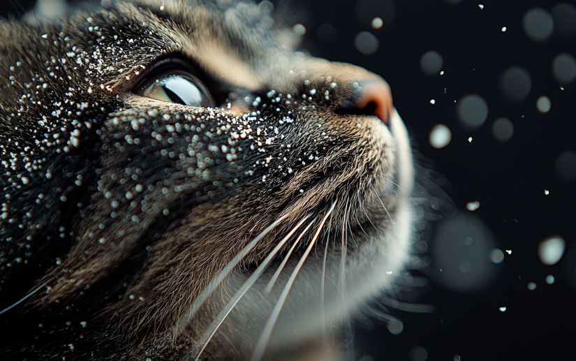 A cat with dandruff in the face