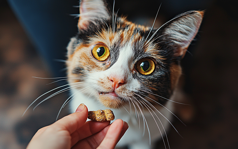 cat eating a treat