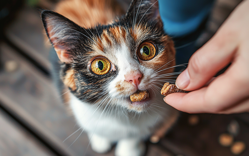 cat eating a delicious treat