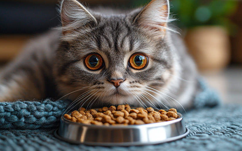 a cat eating his food