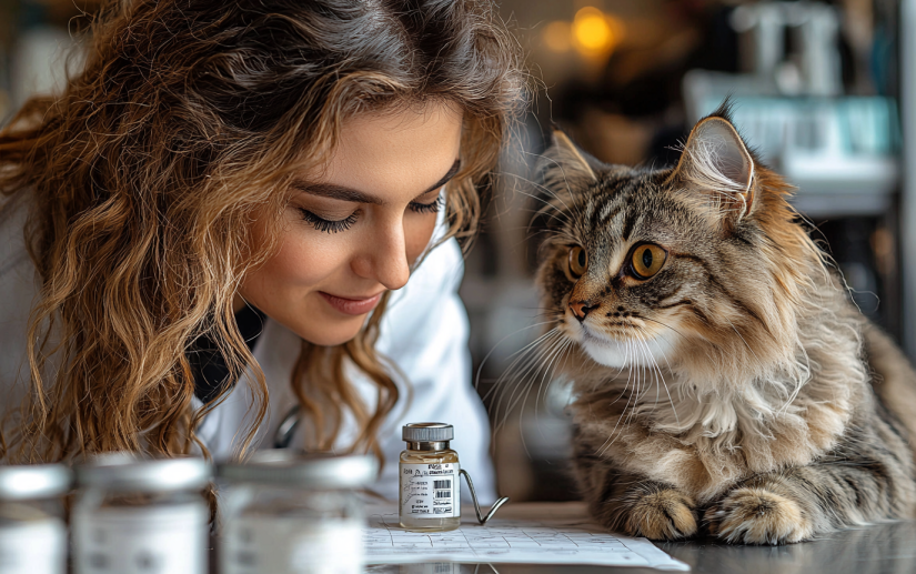 a persian cat getting examined