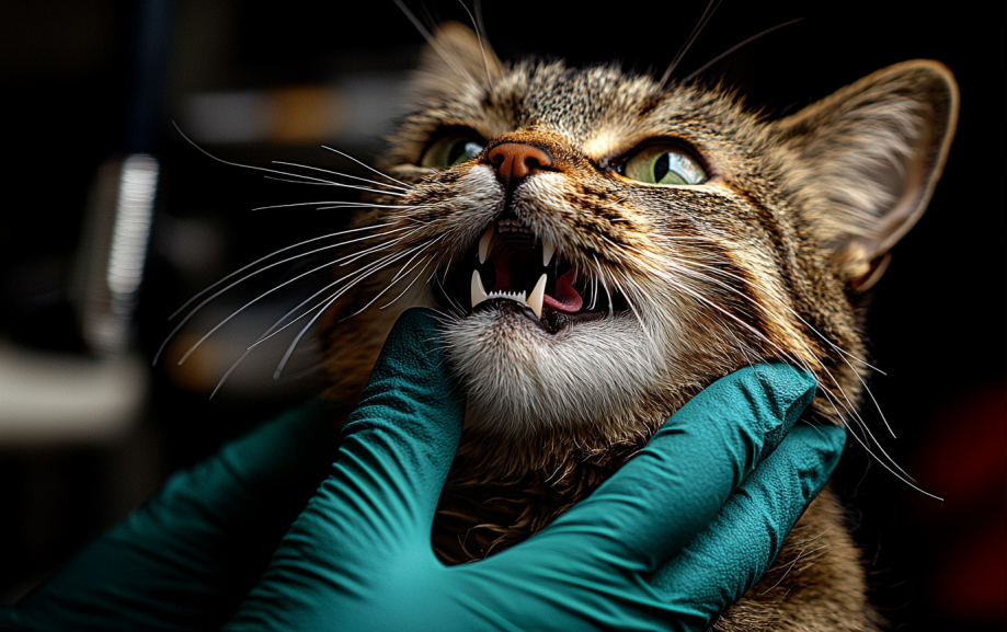 Veterinary checking cat healthy teeth