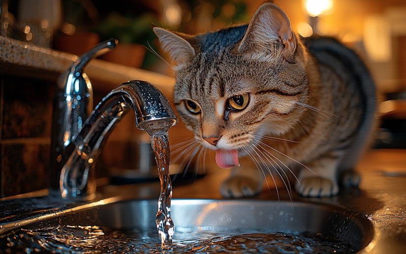 cat drinking from the tap