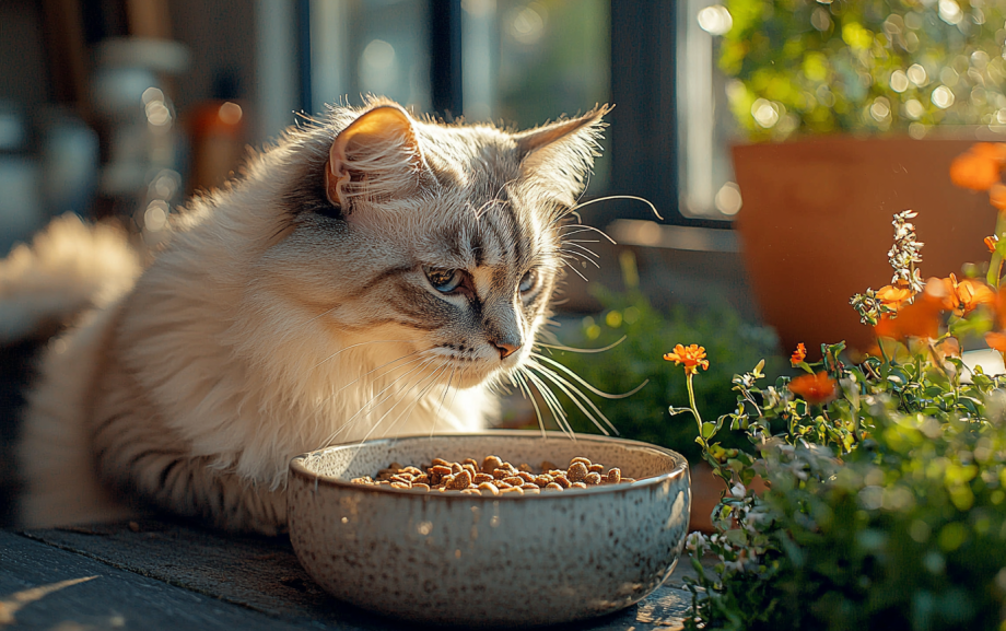 An adorable cat eating wet cat food