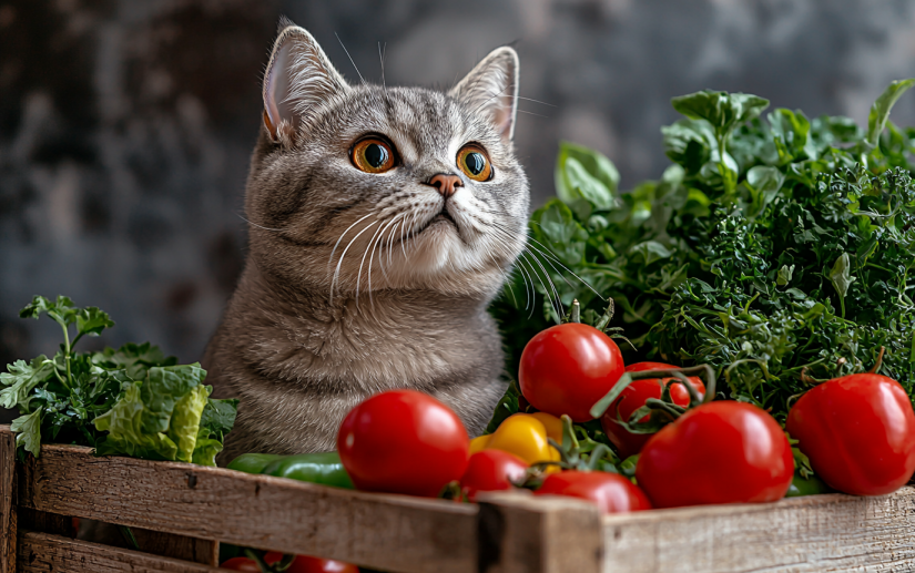 A cat that loves vegetables